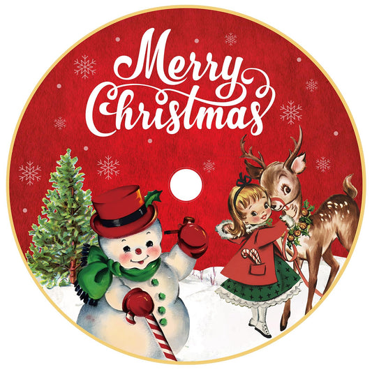 Poen Vintage Christmas Tree Skirt Rustic Xmas Tree Mat Farmhouse Halloween Tree Skirt 48 Inch Snowman with Scarf Christmas Tree Collar Cover for Winter Holiday Party Ornaments Home Decoration