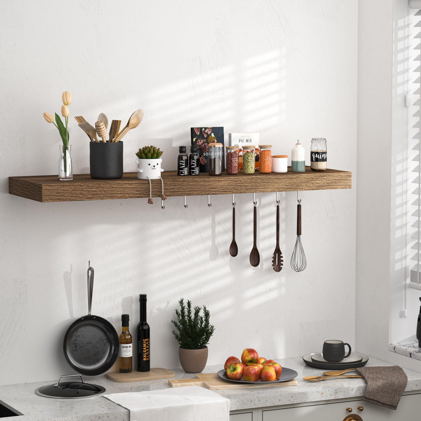 Fun Memories Floating Shelves - 10.3 Inch Deep Wall Shelf for Decor & Storage - Wall Mounted Display Shelving with Invisible Heavy-Duty Metal Bracket - 36"x 10.3"x 1.8" 1 Pack, Walnut
