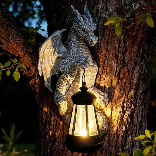 Garden Statues Tree Hugger Dragon - Halloween Dragon Statue Solar Lights Outdoor Patio Wall Decor,Christmas& Mothers Day&Birthday Gifts for Grandma Mom Women,Ideas Arts Crafts Waterproof Resin Lantern