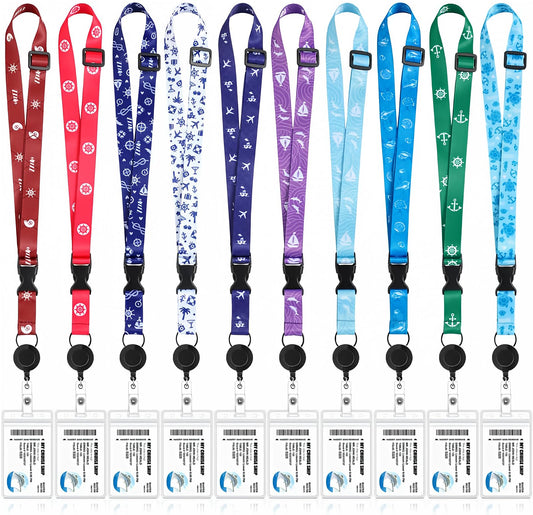 Hotop 10 Sets Cruise Lanyards Set for Ship Cards, Retractable Lanyard Key Card Holder Badge Reels with Waterproof Luggage Tags ID Holders Essentials Accessories(Fresh Style)