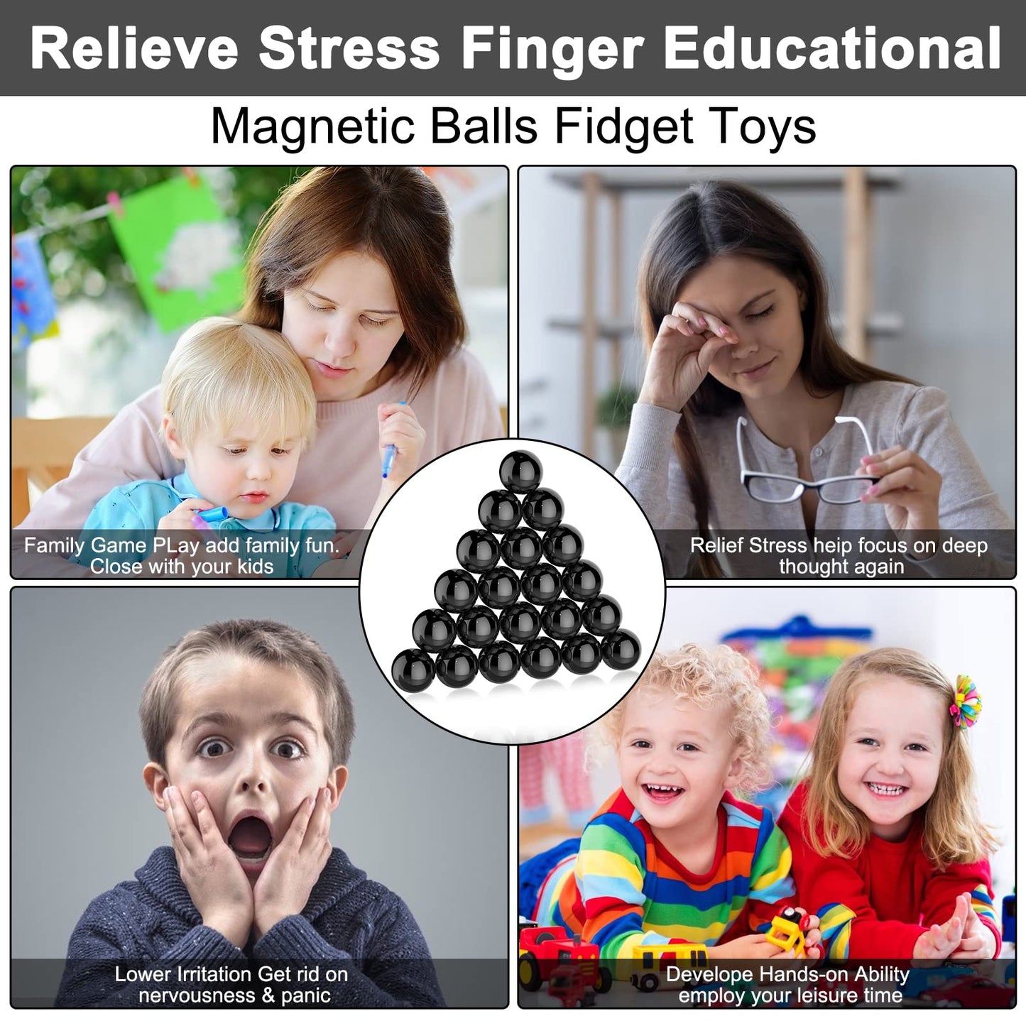 YISHIDANY 21Pcs Magnet Black Ball Fidget Toy, DIY Hematite Stones Toys for Adults, Science Kit for Anxiety Relief, Magnetic Rattle Snake Birthday Easter Gift Egg Filler Stuffer Party Favors