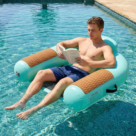 Zeraty Premium Inflatable Pool Lounger Floating Chair for Adults, Heavy Duty Drop-Stitch Water Hammock with Cooling Mesh & EVA Armrests, Blow Up Sunbathing Tanning Float for Pool, Lake Beach (300 Lbs)