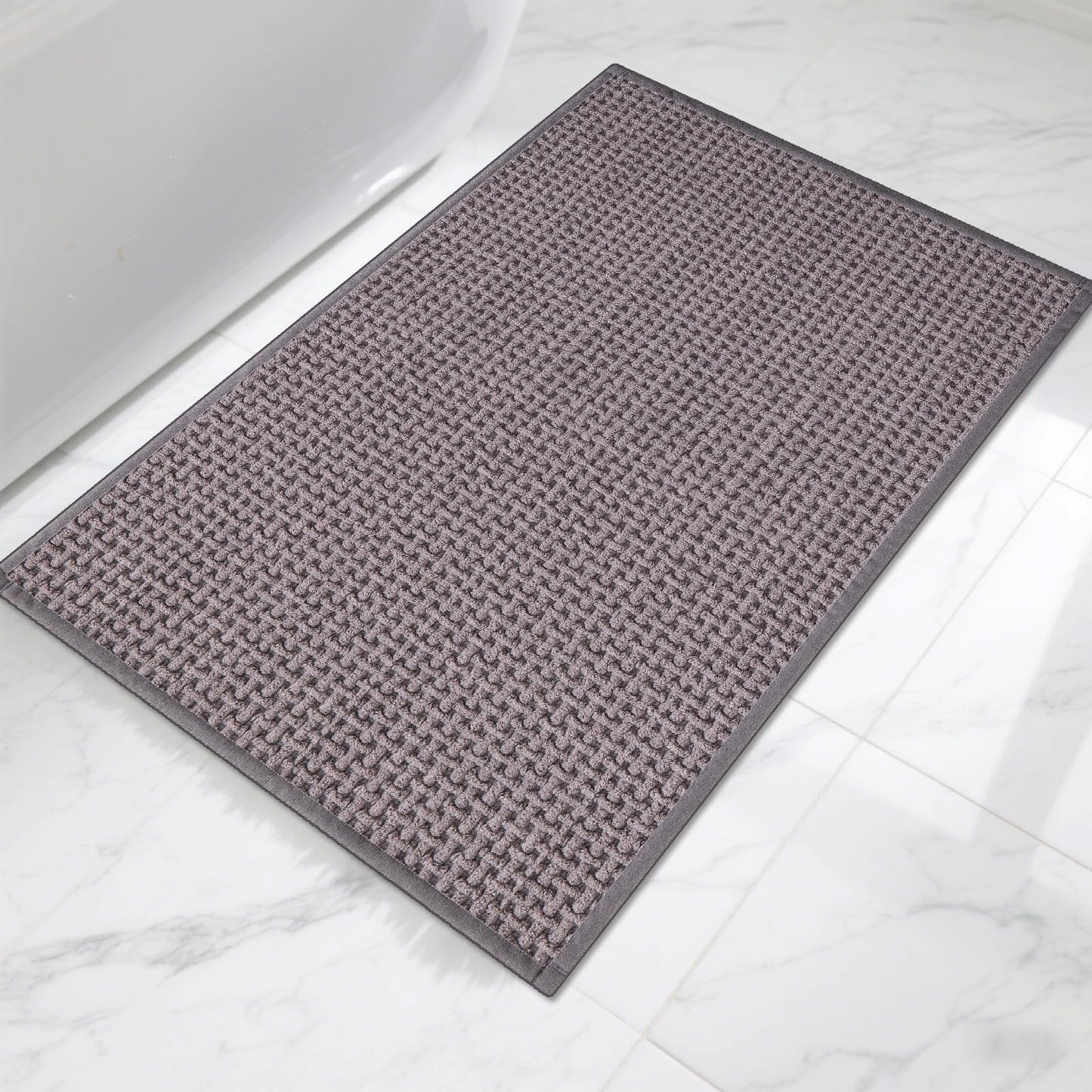 Bathroom Rugs Non Slip Washable, Super Absorbent Thin Bath Mat for Small Quick Dry Low Pile Bathroom Rug, (Navy Blue, 24″x16″)