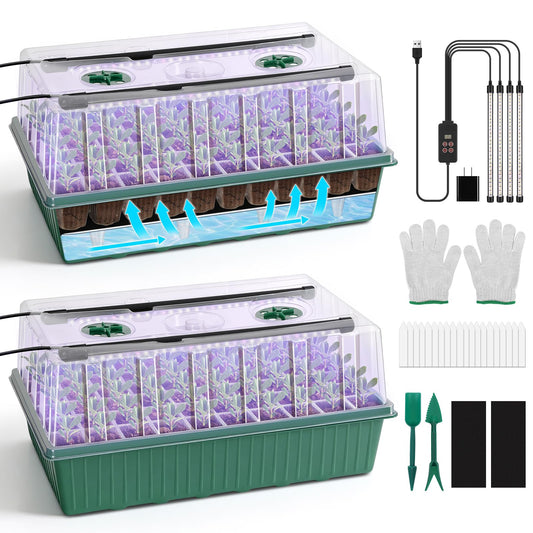 BlumWay 120-Cell Self-Watering Seed Starter Tray with Grow Light, 1-24H Timer, Seed Starter Kit with 4.02" Humidity Dome, Seedling Tray for Indoor Plant Starter, Plant Germination Trays-Green