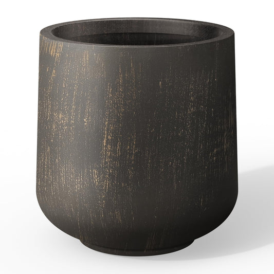Kante 15.3" Dia Round Concrete Planter, Outdoor Indoor Large Plant Pots Containers with Drainage Hole and Rubber Plug for Home Garden Patio, Oil Rubbed Bronze
