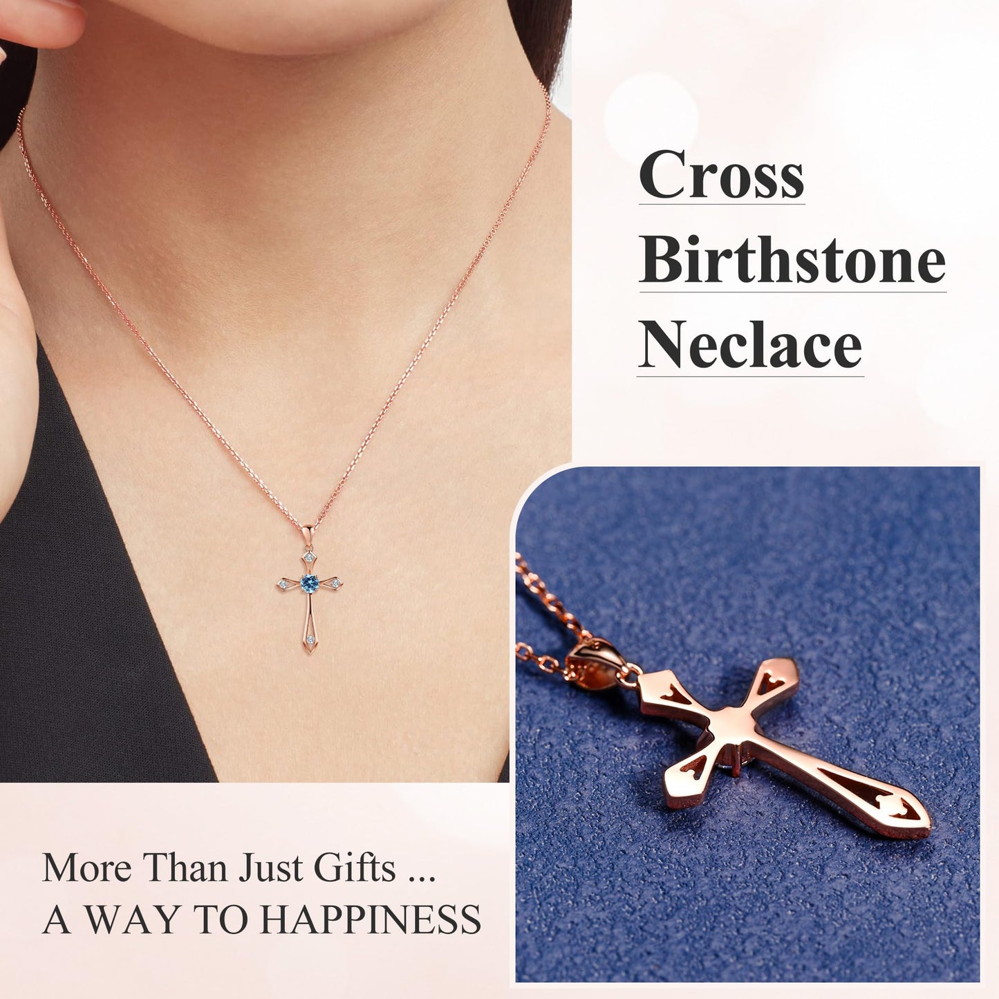 Cross Necklace for Women ,925 Sterling Silver Birthstone Necklace,Blue Topaz- December Birthstone Cross Necklace,Faith Religious Fine Jewelry Valentines Day Gifts Birthday Holiday Gifts for Her