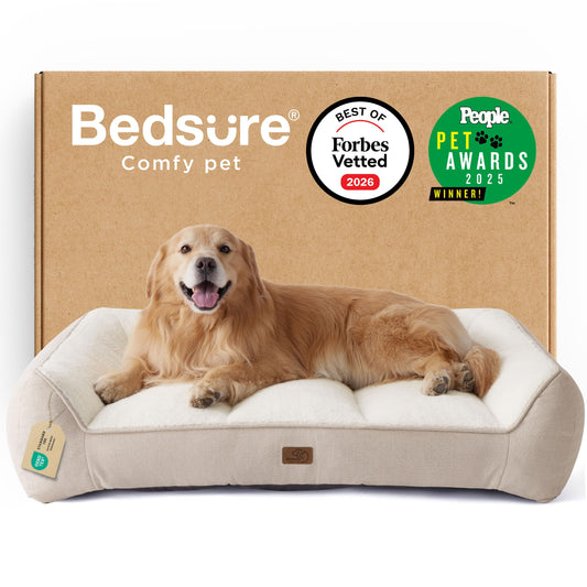 Bedsure SupportMax™ XL Plus Orthopedic Dog Beds Large Sized Dog - As Seen on TV Extra Thick Supportive Dogs Couch with Waterproof Washable Cover, Jumbo Comfort Pet Sofa with Soft Sherpa, Beige, 48"