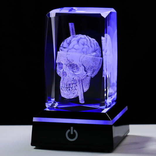 Qianwei 3D Crystal Skull Decor- Halloween Skull Light Witch Figurines Occult Medieval Goth Satanic Home Desk Glass Skull Decor Witchy Gifts Horror Lilith Statue