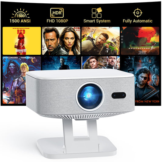 [1500 ANSI/Built-in APPs] Smart Projector with Wifi and Bluetooth: NICPOW 4K Outdoor Projector, Compatible with Netflix, Auto Focus & Keystone, Portable Proyector for Home & Outdoor Use, White