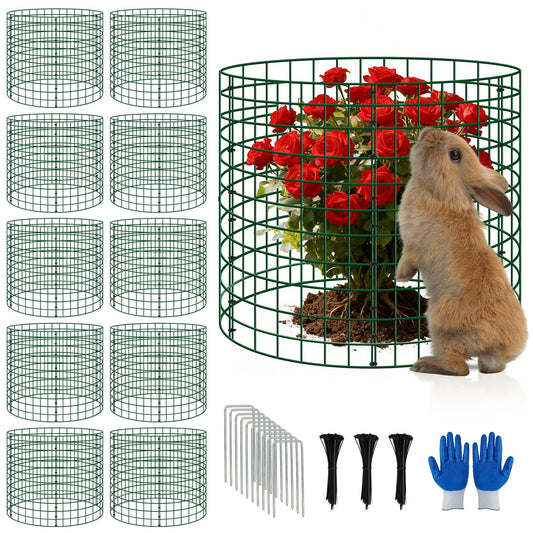 10 Pack Plant Protectors from Animals, 12''x12'' Metal Plant Cages for Outdoor Plants, Garden Plant Protector with Stakes & Zip Ties, Keep Rabbits Squirrels Out, Plant Cage for Flowers Vegetables