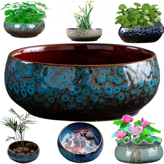 Lotus Bowl Planter, Decorative Ceramic Plant Pots with Moisture-Multifunctional Design, Succulents Orchids Indoor Plants, Thickened Round Planter for Home Desk & Shelf Decor