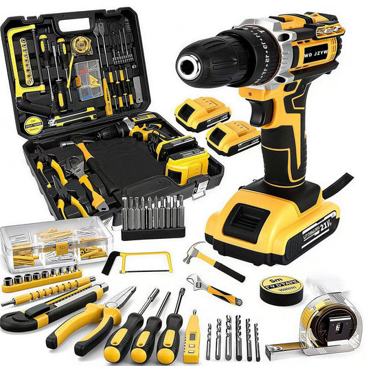 WDJZYW 21V Brushless Cordless Drill Driver Set,1500RPM Power Drill with 2 Batteries,25+3 Torque Settings,3/8" Keyless Chuck,LED Light,Professional Home & DIY Tool Kit with Case