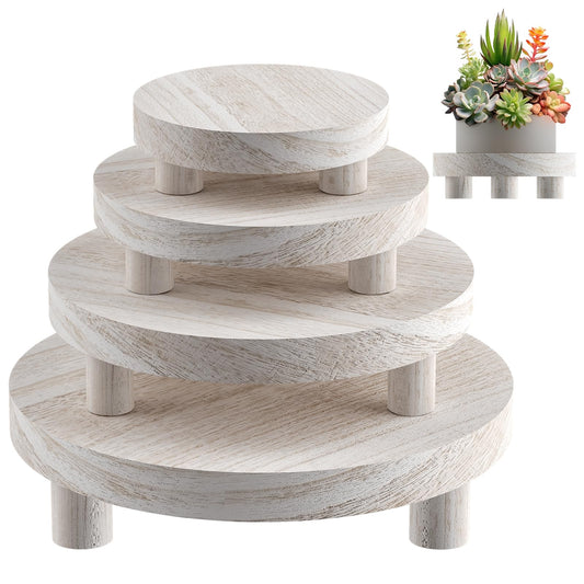 HAWHUV Wood Plant Stand Indoor Outdoor, 12/10/8/6" Round Wood Riser for Decor Wooden Stool Display Stand Flower Pot Holder Small Planter Tray Modern Potter Decorative for Desktop Counter Room