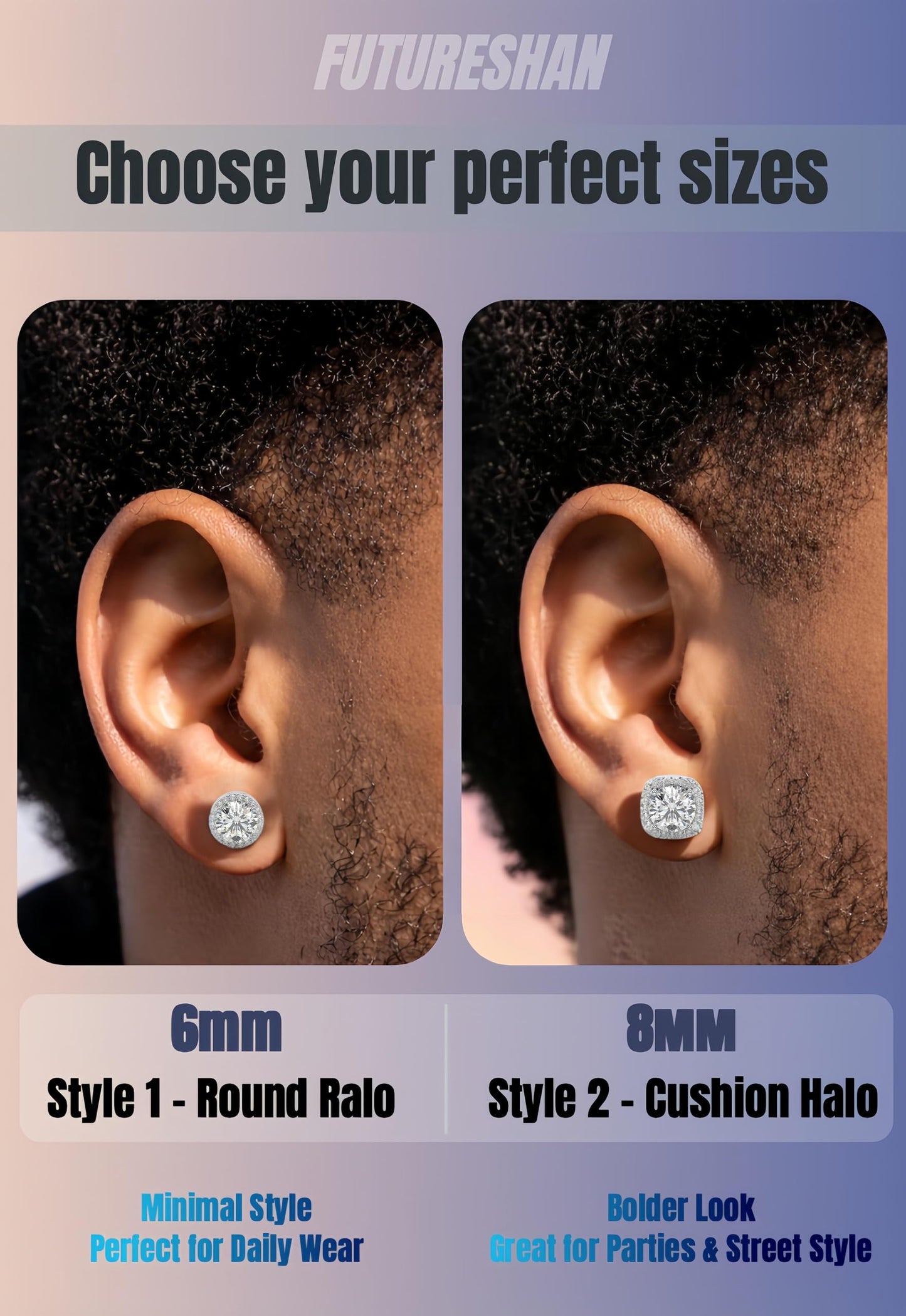 2 Pairs Magnetic Earrings for Men Clip On Fake Earrings Non Pierced, Stainless Steel Magnet Nose Stud Piercings for Women, 8MM, Black Color