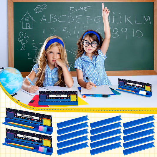 PerKoop 10 Pcs Classroom Desk Name Plates Holder Set Index Cards Storage Classroom Name Tags Kids Desk Accessories Desktop Helper Prop and Park Station Tray Organizer Water