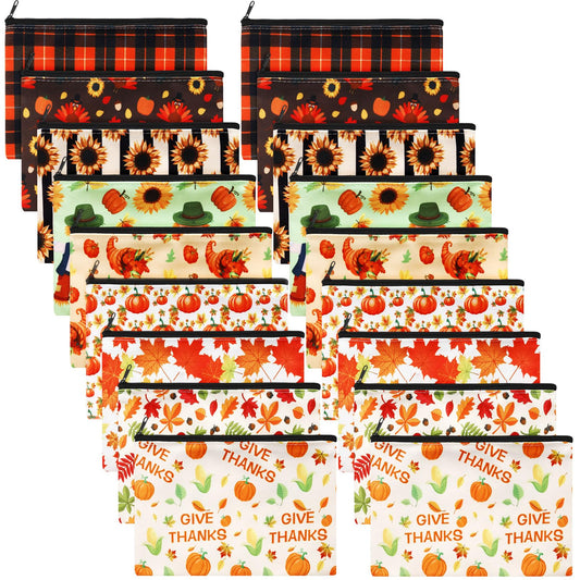 Yahenda 20 Pieces Fall Cosmetic Bags for Women Gifts Pumpkin Sunflower Autumn Maple Leaf Makeup Bags Thank You Gifts for Thanksgiving Day Birthday Party Favor