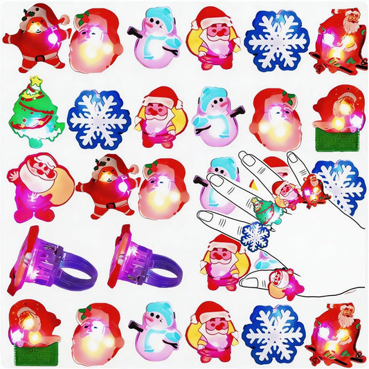 Qvatoxis Christmas Party Favors Light Up Rings 50Pcs Glow in the Dark Party Supplies Finger Rings Decoration for Kids Adults