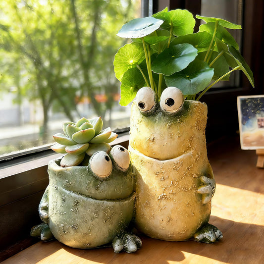 Cute Frog Planters,Funny Plant Pots with Dual Pots, Resin Funny Succulent Pots & Fun Planters for Indoor Windowsill Desk Office Decor, Gift for Plant Lovers