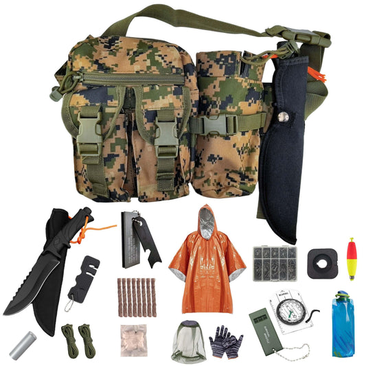 LoDinpo Camping Survival Kit, All in One Outdoor Emergency Gear with Knife, Fire Starter, Fishing Kit, Water Pouch & Compass for Hiking Backpacking Bushcraft Gift for Him