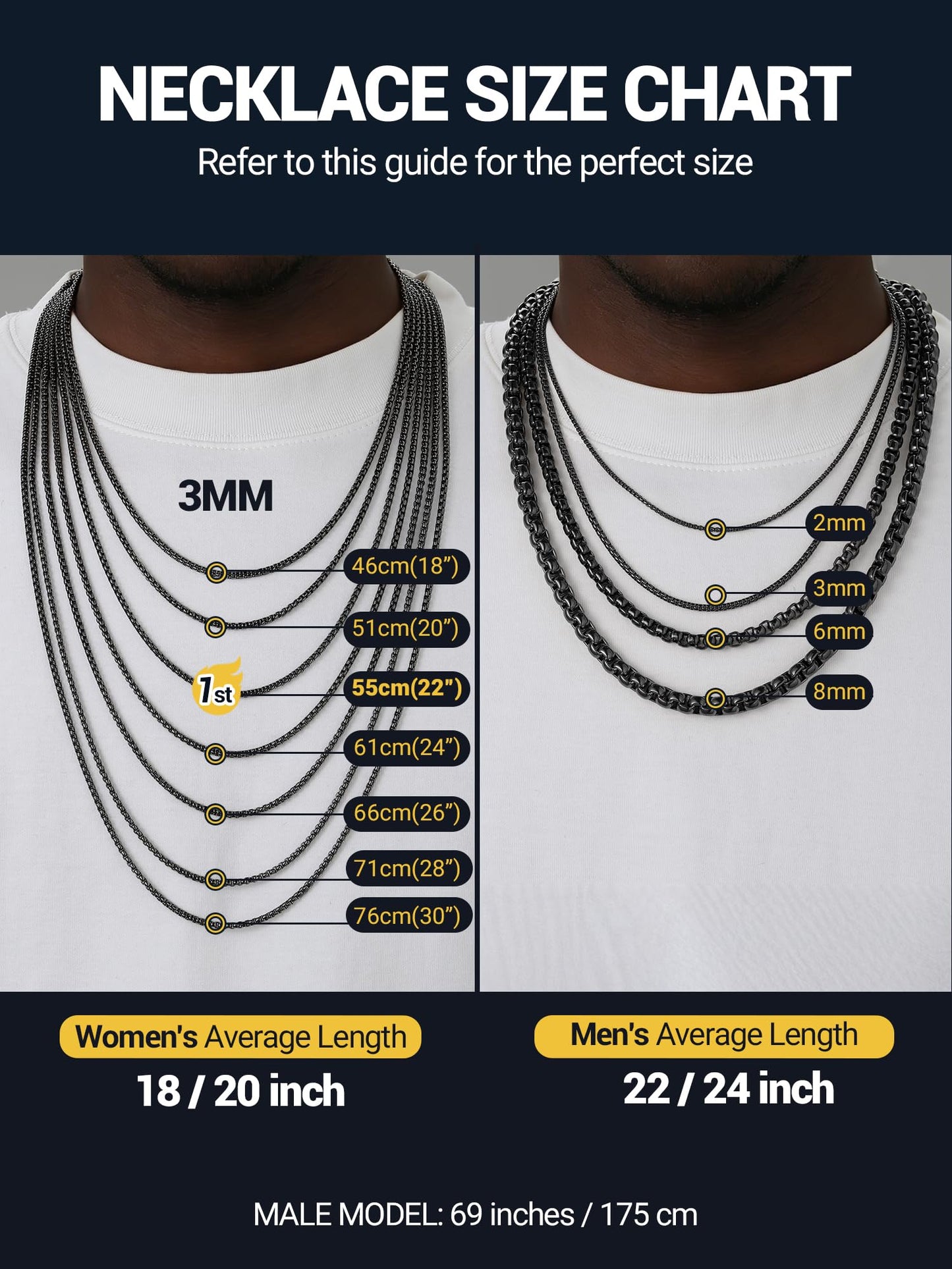 PROSTEEL Squre Rolo Link Chains, Black Stainless Steel Chain Necklace Waterproof & Non Tarnish 6mm Link Chains for Men and Women Jewelry with Gift Box 18in
