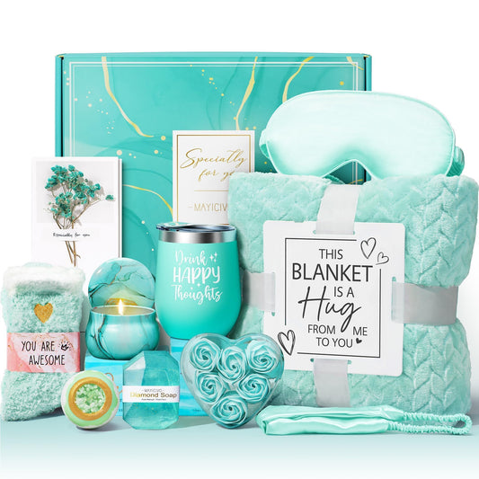 Mothers Day Birthday Gifts for Women Self Care Get Well Soon Gifts, Ocean Relaxing Spa Gift Basket Thinking of You Care Package with Flannel Blanket, Unique Gift for Her Mom Wife Grandma Friend Sister