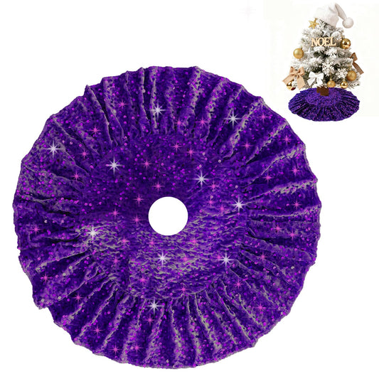 SOMUAUY Purple Tree Skirt 24 Inch Small Ruffle Tree-Skirt Sequin Velvet Treeskirt Vintage Christmas Tree Mat for Halloween Trees Cover Decor Xmas-Tree-Skirts for Winter Festival Ornament