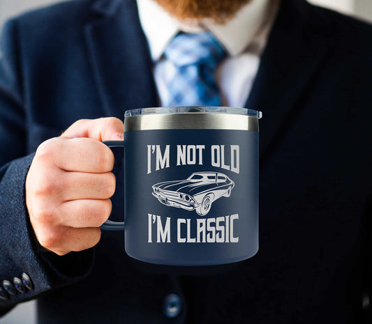 Gifts for Dad from Daughter, Son, Kids on Fathers Day, Christmas - Grandpa Gifts for Christmas - Birthday gifts for Grandpa - Dad Birthday gifts - Funny Mug 14oz, Navy Insulated Stainless Steel