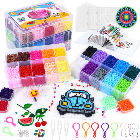 QUEFE Fuse Beads Kit - 21000 pcs 5mm in 24 Colors Melting Beads with Over 80 Accessories and Storage Box, DIY Arts & Crafts for Kids, Creative Toy and Gift Idea for Birthday, Party and Classes