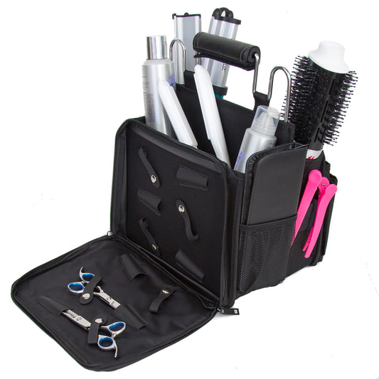 Salon Supply Co Open Hair Stylist Case – Sturdy Metal Frame Hairdresser Bag – Cosmetology Organizer for Hair Stylists – Hair Styling Tool Bag and Storage Organizer