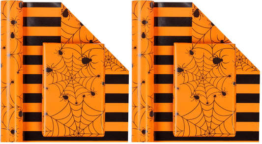 WRAPAHOLIC Halloween Reversible Wrapping Paper Roll - Mini Roll - 17 Inch X 33 Feet - Spider Design, Perfect for Halloween Decorations, Holiday, Party (Pack of 2)
