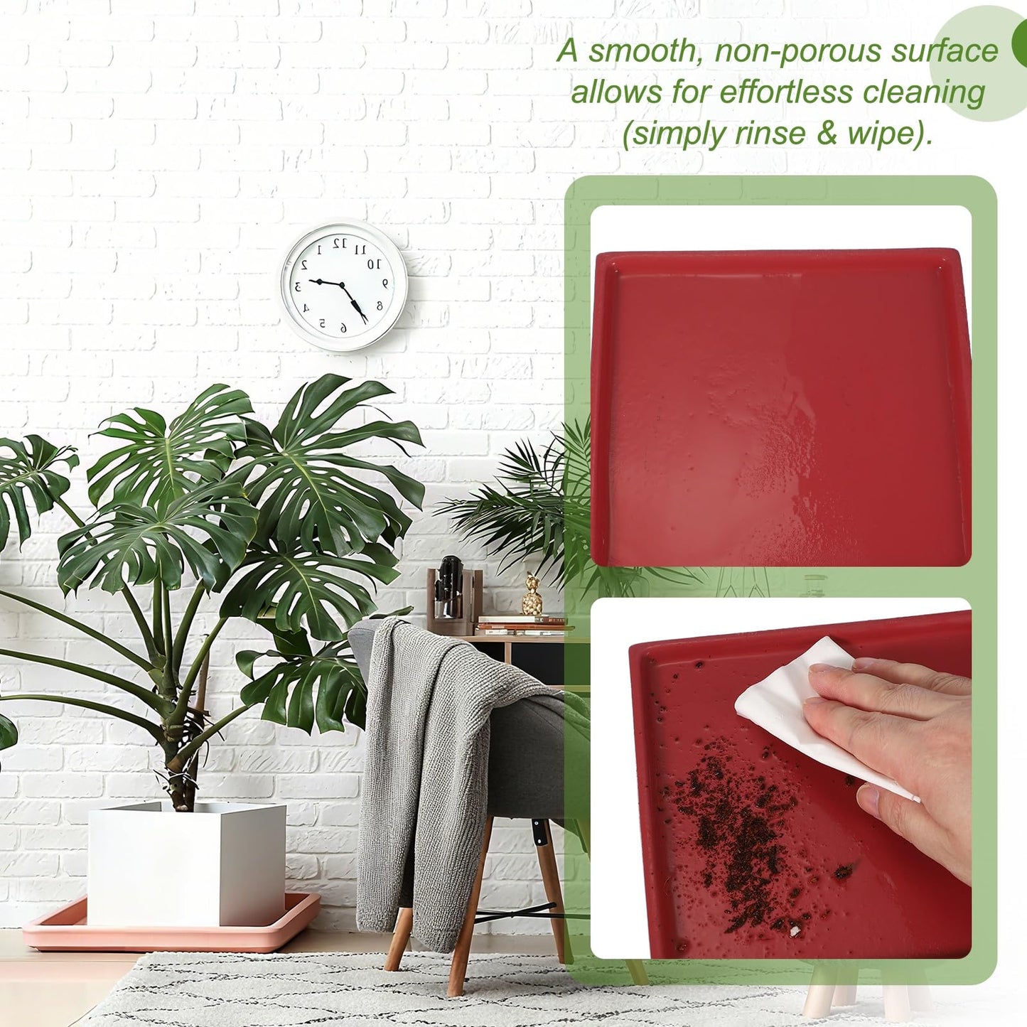 YELARXI 7.5 Inch Ceramic Plant Saucers, Square Flower Planter Water Trays Ceramic Plant Saucer Pot Tray -Fitting for (Outdoor/Indoors/Garden/Planting/Water/Flower/Coffee) Dark Orange