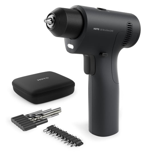 HOTO 16V Brushless Power Drill, 50 N·m High Torque with Smart Display, Auto Mode and LED Light, 10 Bits, 5 Drill Bits, 3/8” Keyless Chuck, Two Working Modes, Perfect for Home Repairs and Projects