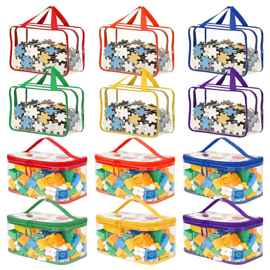 12-Pack Large Toy Storage Bags - Clear PVC Toy Storage Organizer Bags with Zipper, Waterproof Transparent Toys Organizer Bag, Reusable Large Toys Bag for Organizing Kids Travel