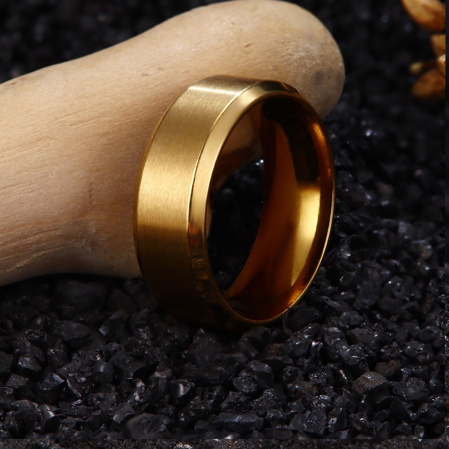 Jstyle Stainless Steel Rings for Men Women 8MM Wedding Band Rings Matte Surface - Beveled Polished Edge Mens Ring Size 6.5 18K Gold Plated Ring for Men