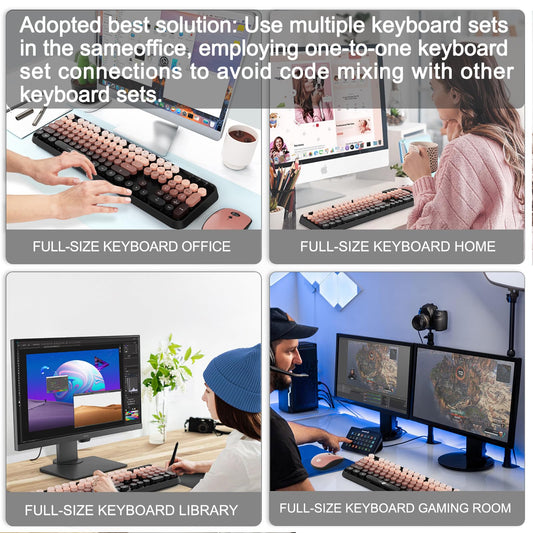 FD Wireless Keyboard and Mouse Combo - 2.4G Full-Sized Cute Colorful Mouse and Keyboard with 104 Round Keys Retro Typewriter Keyboard for Laptop/Windows/PC - Black Gradient