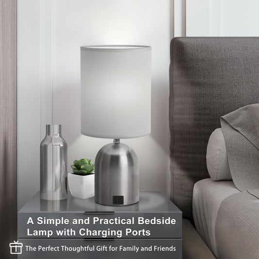 Fttoyoly Bedside Table Lamp for Bedroom, 3 Way Dimmable Touch Small Desk Lamp for Office with USB Charging Port Lamps for Living Room, Bedroom, Reading Room, Office, Grey/Sliver, Silver