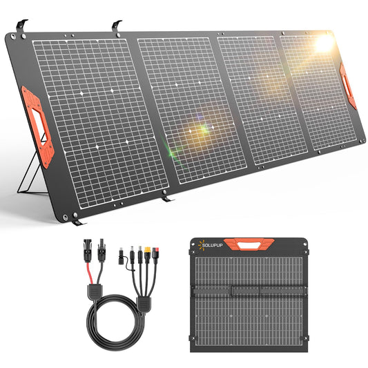 SOLUPUP 200W Portable Solar Panel – 24% High Efficiency Bifacial Solar Panel with MC4 Output, IP65 Waterproof Foldable Solar Charger with Kickstand for Power Station RV Camping Off-Grid and Blackouts
