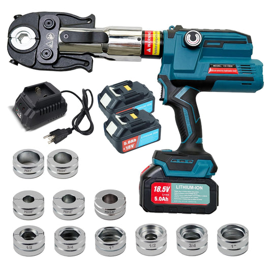 AMZCNC 18V Pro Press Tool for Copper & PEX Pipes Cordless Plumbing Press Tool Kit w/ 1/2”, 3/4”, 1” Copper & 3/8”–1” ASTM F1807 PEX Dies | F877 Stainless Sleeves | For Professional Plumbers