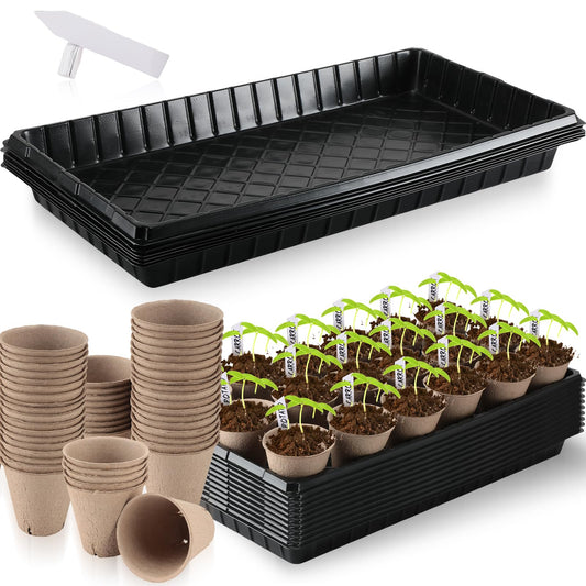 Vesici 220 Pcs Seed Starter Tray Kit Include 180 Peat Pots with Drainage Holes 10 Plastic Growing Trays, Plant Germination Trays for Seedling 30 Plant Labels for Greenhouse Seedling