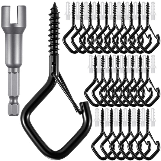 50 Pcs Heavy Duty Screw Hooks with Safety Buckle, Metal Hanging Hooks for Plants Outdoor String Lights Wind Chimes Bird Feeders, Indoor Outdoor, Includes Wing Nut Driver, 2.36 Inch