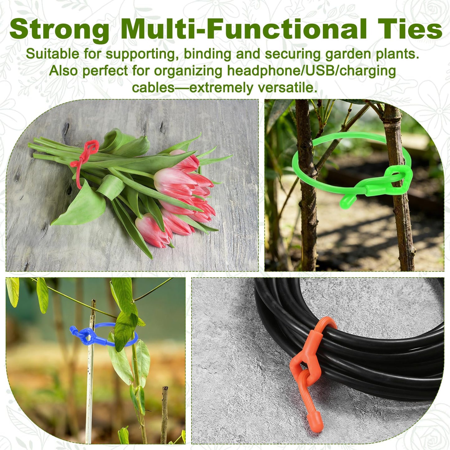 M METERXITY 12-Pack Adjustable Plant Ties, 3inch/7.62cm Silicone Flexible Multi-Function Sturdy Garden Twist Tie for Plant Support/Tree/Shrub/Vine, Reusable Support Twine [Orange]