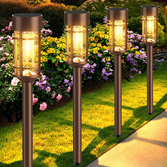 Mancra 8 Pack Solar Outdoor Lights, Bright Up to 12 Hrs Solar Lights for Outside, Waterproof Solar Garden Lights for Patio, Yard and Landscape, Brown