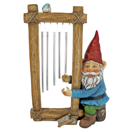 Design Toscano HF5152401 Garden Gnome Statue - Ringing His Chimes Garden Gnome - Lawn Gnome,full color