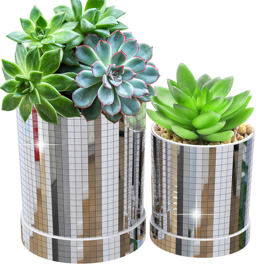 Adnee 2Pcs Disco Ball Planter Pot, 4.8"+3.7" Disco Planter for Indoor Plants, Disco Planter, Planter Pots Indoor with Drainage Hole and Saucer (2PCS)