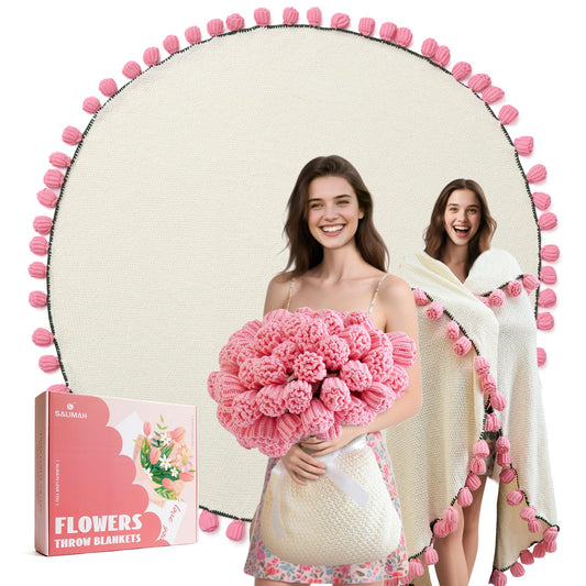 Flower Bouquet Blanket, Gifts for Mom Daughter Grandkids Her Wife Girlfriend, Completed Crochet Flower Blanket,Soft Knitted Throw Blankets, Housewarming Gifts for Mothers Day Birthday (Pink Roses)