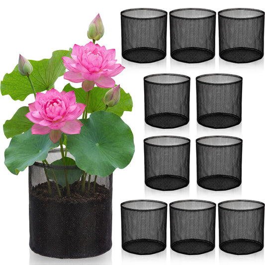 LemonRoad 10 Pcs Aquatic Pond Planting Bags Pond Baskets for Plants 7.2 x 7.2 Inch Reusable Mesh Water Garden Pot Breathable Round Lily Plant Baskets for Water Lily Gladiolus Bog Terrestrial Plants