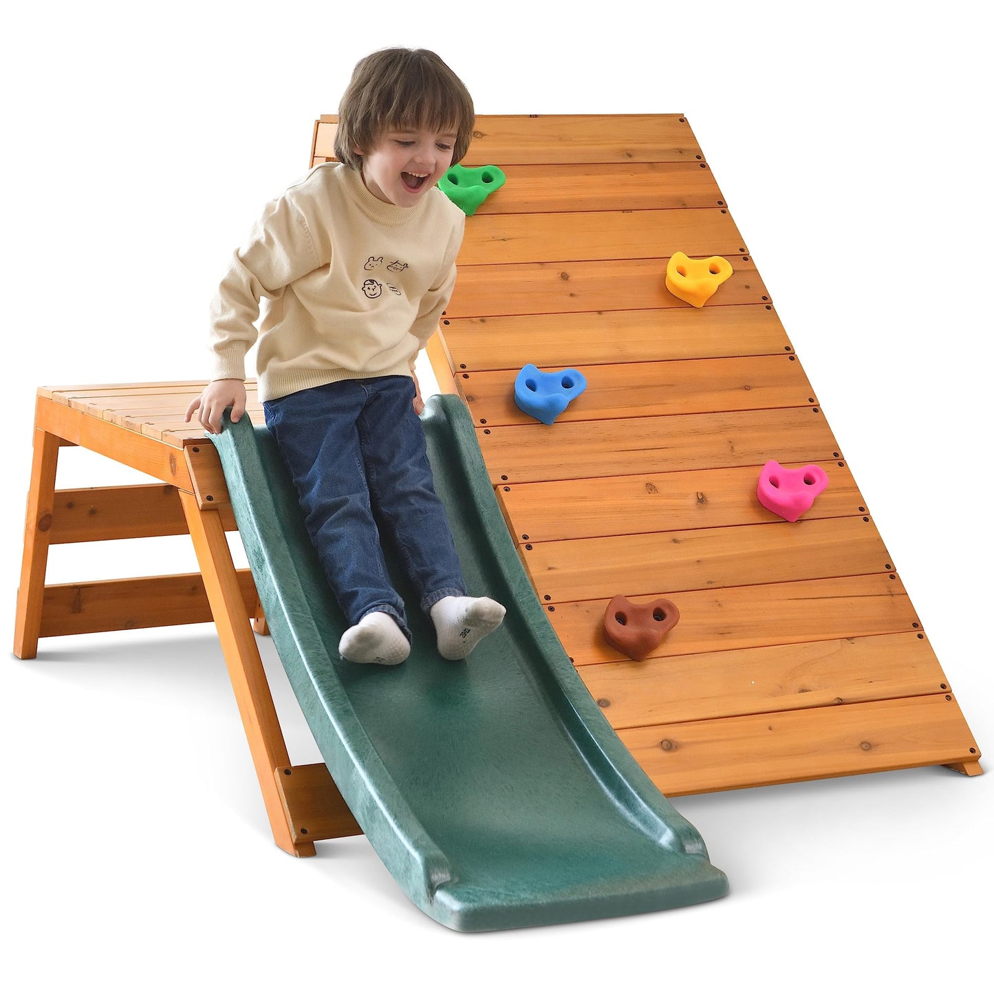 Avenlur Palm Outdoor and Indoor Playground 5 in 1 Backyard Playset with Ladder, Rock Wall, 4 ft. Slide, Tent Fort, Montessori Style Play Set Climber Playhouse Toddlers, Children, Kids 2-6yr (Green)