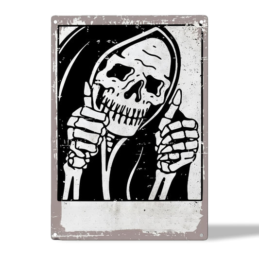 Funny DIY Magnetic,Vintage a Collection of Various Inspiring Words Skull,Sign Metal Tin Sign Wall Decor Funny Retro Sign for Home Living Room Bedroom Halloween Decor Gifts Band Posters-8x12 Inch(Dark Grey)