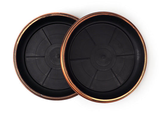 Sapphire USA 11" Decorative Heavy Duty Tray/Saucer (2 Pack) Rustic Medieval/French Country Look, Pot/Planter Base for Indoor/Outdoor Decor Use. Long Lasting, Reusable Light Weight (11 inches, Copper)