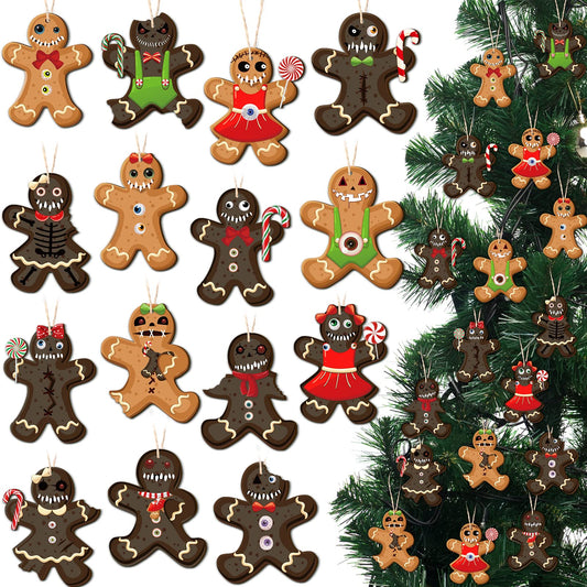 Amyhill 30 Pcs Ginger Dead Man Spooky Goth Christmas Ornaments Horror Ornaments for Christmas Tree Creepy Hanging Decor Spooky Scary Prop Xmas Decorations for Parties and Events